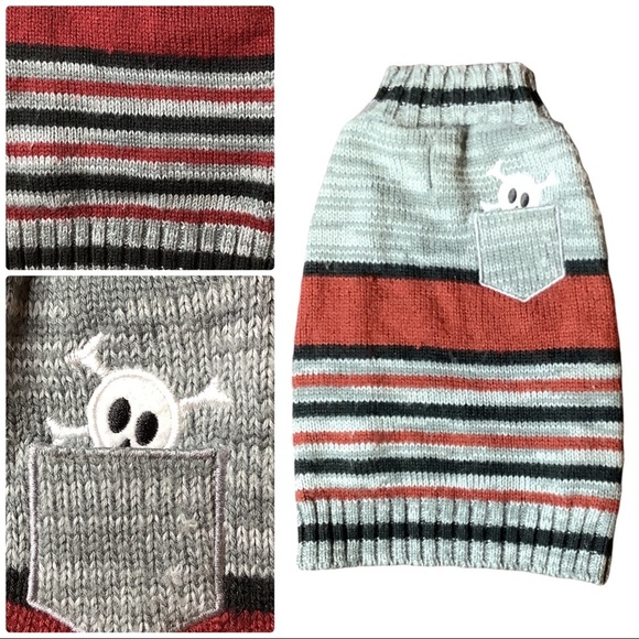 Striped Skull & Crossbones Dog Sweater - Picture 2 of 6